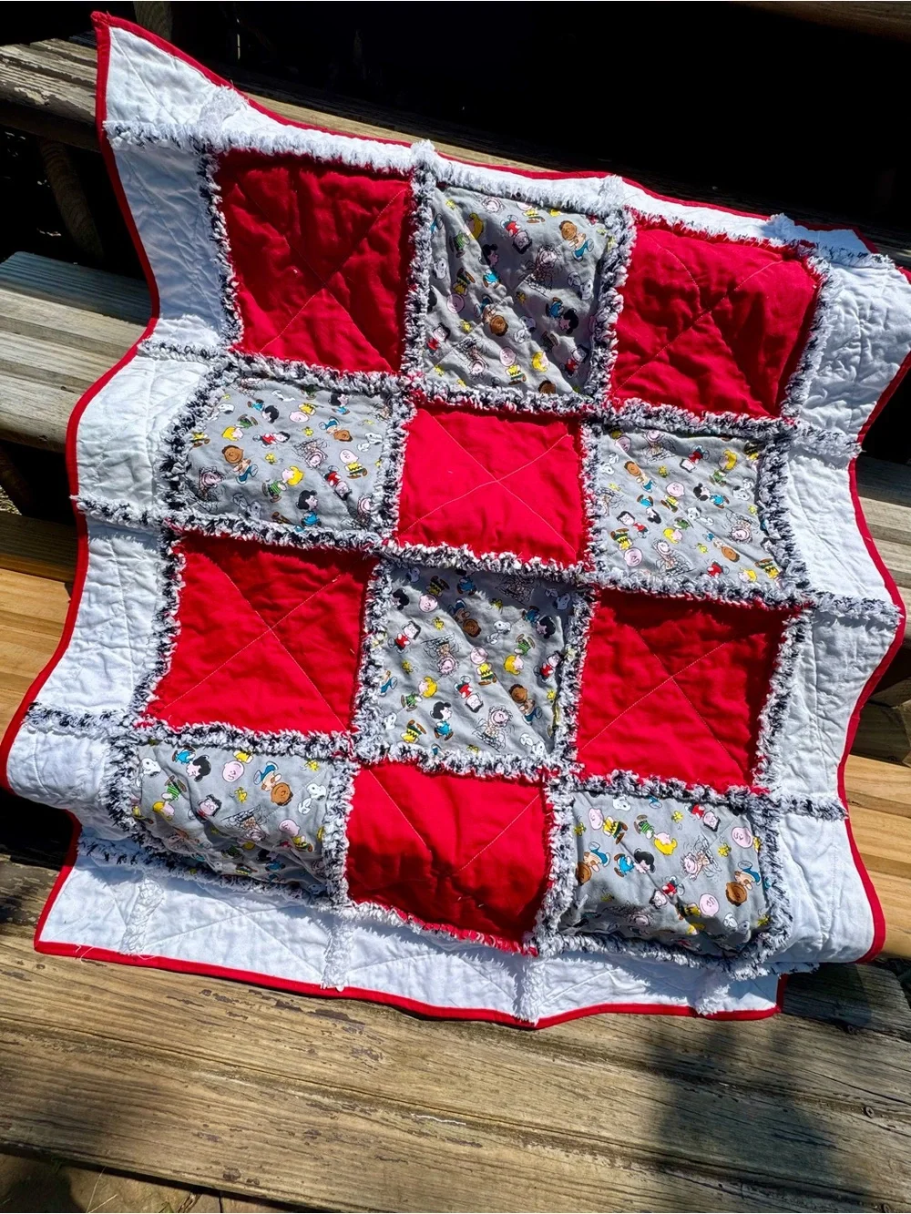 Peanuts Snoopy Charlie Brown Handcrafted  Rag Quilt -Baby/Toddler